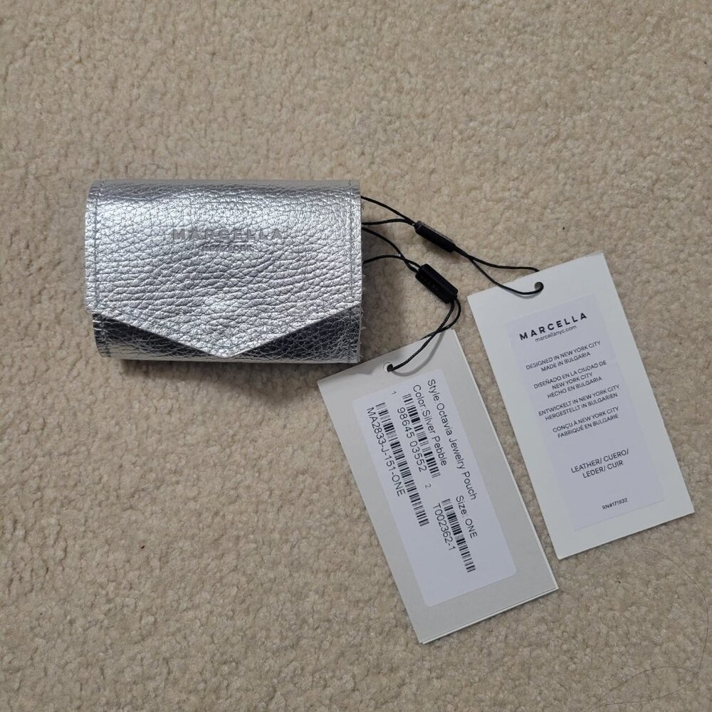 Marcella NYC 100% Italian Leather Silver Jewelry Pouch, NWT